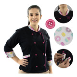 Dolmã Feminina Confeitaria Cupcakes Preta Estampada