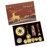 Domary Kit De Carimbo De Cera Com 6 Peças De Carimbo E Garrafa De Contas De Cera Colher Vela Aquecedor De Cera Para Natal Envelopes Vintage Cartas Para Envio De Artesanato Presente 2