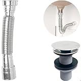 Dona D-cor- Kit Valvula Click ABS E Sifao Sanfonado Universal Cromado Extensivel Tampa Inox Kit Banheiro Ralo De Pia 7-8 Lavatorio E Tubo Flexivel Ajustável Escoamento Cuba