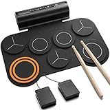 Donner Electronic Drum Set 7 Pads Electric Drum Pad Roll Up Quiet Drum Pad Altifalante Incorporado Para Crianças Principiantes 40 Lições De Bateria Incluídas DED 20 