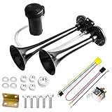 Donpida Kit De Buzina De Ar 150DB Kit De Trompete De Trem Duplo Super Alto Com Compressor De Ar 120 PSI Compatível Com Carros De 12 V Caminhões Trens Vans Barcos 2 Em 1 Preto