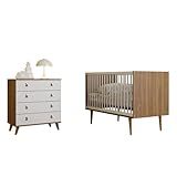 Dormitório Infantil Berço Americano E Cômoda Para Quarto Bebê Encanto Batrol BRANCO NOGAL 