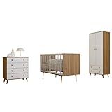 Dormitório Infantil Completo Com Berço Americano Para Quarto Bebê Encanto Batrol BRANCO NOGAL 