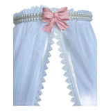 Dossel Branco Laço Rosa E Pérolas Com Mosquiteiro Voil