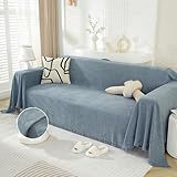 DREAMINGO Capa De Sofá Minimalista Moderna Para Sofá De 3 Almofadas Azul Acinzentado 3 Assentos Capas De Sofá Seccionais Capa De Sofá Impermeável Para Cães Boho Espinha De Peixe Capa De Sofá 180 Cm X 340 Cm