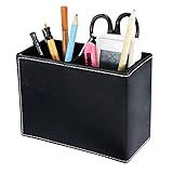 DreamsEden Porta Lápis De Caneta Preta Organizador De Artigos De Mesa De Couro PU 2 Compartimentos Caixa De Armazenamento Caixa De Controle Papelaria Recipiente Para Escritório Casa Quarto