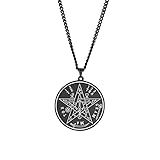 Dreamtimes Colar Com Pingente Vintage Tetragrammaton Wahyeh Mágico Abençoado Pentagrama De Salomão Colar De Aço Inoxidável Joia Viking Para Mulheres E Homens Preto Medium Aço Inoxidável Sem Pedra