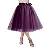 DRESSTELLS Saia Feminina De Tule Evasê Vestido De Tule Saia Tutu Comprimento Até O Joelho Adulto Em Camadas Curta Festa De Formatura Midi Saia Uva G