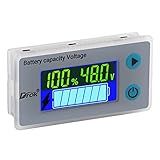 DROK Monitor De Capacidade Da Bateria De 48V Medidor Digital De Testador De Status Da Bateria De 10 100V 24V 36V 48V Nível De Porcentagem Restante Tensão Fahrenheit Temperatura Indicador De Energia