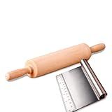 Duarte Mota Kit 2 Peças Rolo Giratório Multiuso De Madeira Para Massa De Pães Pizza Raspador Inox Com Medidas
