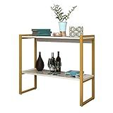 Duartmoveis Aparador Com 2 Prateleiras Decorativo MDF Aço Estilo Industrial Dourado Off White