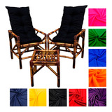 Duas Poltronas De Bambu Mesa De Centro Com Almofadas 95x45