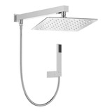 Ducha Slim Quadrado Com Desviador Chuveirinho Cromada 20cm Acabamento Brilhante Cor Prateado