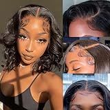 Dunmud Peruca Bob Perucas De Cabelo Humano Para Mulheres Negras 10 X 10 Cm Sem Cola Sem Cola Cabelo Humano Pré Arrancado Curto Ondulado Ondulado Ondulado Peruca De Cabelo Remy Virgem