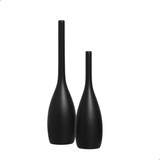 Dupla Vaso Garrafa Cerâmica Tulipa Decoração Preto Fosco