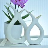 Dupla Vasos Cerâmica Mônaco Decoração Luxo Enfeite Casa Rack Cor Branco Fosco Dupla