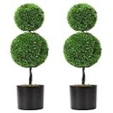DUZYXI Pacote Com 2 Arbustos Falsos Plantas Em Vaso 60 Cm Topiárias Artificiais Cipreste Bola árvores Para Decoração De Varanda De Porta Da Frente Arranjos De Plantas Falsas Realistas 2
