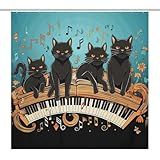 Dwrepo Cortina De Chuveiro Quatro Gatos Pretos Deitados No Piano Teclado Cortina De Banho Leve Lavável Com 12 Ganchos Cortina De Chuveiro De Poliéster Para Casa De Banho Banheira Chuveiro Box 182 X