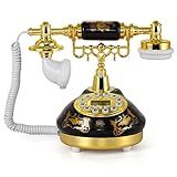 Dyna Living Telefone Fixo Vintage Telefone Antigo Antigo Com Botão De Pressão Visor LCD Telefone Fixo Decoração De Telefone Retrô Volume De Toque Ajustável Telefone Retrô Para Uso Doméstico Ou