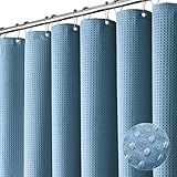 Dynamene Cortina De Chuveiro De Tecido Azul - Cortinas De Chuveiro De Tecido Pesado Texturizadas De Tecido Waffle Para Banheiro- Conjunto De Cortinas De Banho Pesadas De Luxo 256GSM Com 12 Ganchos De