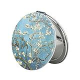 Dynippy Espelho Compacto De 8 Cm Dupla Face 1 X 2x Com Ampliação De Couro Sintético Para Maquiagem Espelho Redondo Para Bolsas Pequeno Bolso Portátil Espelho De Mão Para Mulher Mãe Van Gogh Amandelbloesem