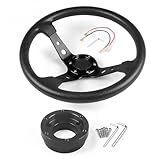 Dyno Racing Volante De Corrida De Carro De Couro Pu De 14 Polegadas E 350 Mm Preto Com Placa Adaptadora 70 Mm Pcd Para Logitech G29 G920 G923 Para Jogo De Corrida -Preto - Preto-