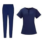 Dynwave Conjunto De Calças Uniformes Femininas Com Vários Bolsos Para Enfermagem Uniforme Profissional Confortável Roupas De Trabalho Para Massagem Em Salão De Beleza Cor Sólida A Marinha L