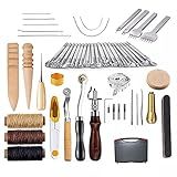 Eastdall 59 PCS Conjunto De Ferramentas De Couro Artesanal Kit De Ferramentas De Trabalho Manual De Couro DIY Para Costura Costura Entalhe Imprão Corte Couro Acórios Profissional Artesanato 