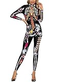 Easyoyo Macacão Feminino De Esqueleto Assustador Para Halloween  Fantasia Adulta Com Zíper