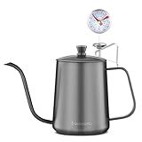 Easyworkz Gage Gooseneck Despeje Sobre A Chaleira De Café Com Termômetro Cafeteira De Aço Inoxidável 304 Com Bico Longo E Estreito Chaleira Manual 600 Ml Preto 