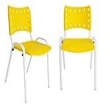 ECOM HOME KIT 2 CADEIRAS EMPILHAVEL ISO AMARELA BASE BRANCA EM AÇO COMERCIAL RESISTENTE