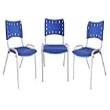 ECOM HOME KIT 3 CADEIRAS EMPILHÁVEL ISO AZUL BASE BRANCA COMERCIAL RESISTENTE COM PÉS EM AÇO