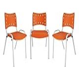 ECOM HOME KIT 3 CADEIRAS EMPILHÁVEL ISO LARANJA BASE BRANCA COMERCIAL RESISTENTE COM PÉS EM AÇO