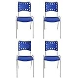 ECOM HOME KIT 4 CADEIRAS EMPILHÁVEL ISO AZUL BASE BRANCA COMERCIAL RESISTENTE COM PÉS EM AÇO