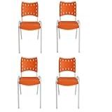 ECOM HOME KIT 4 CADEIRAS EMPILHÁVEL ISO LARANJA BASE BRANCA COMERCIAL RESISTENTE COM PÉS EM AÇO