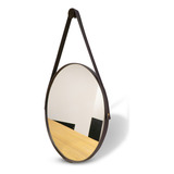 Eddias Adnet Espelho Redondo Decorativo 60cm Em Couro Design Café