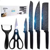 Edicasa Jogo De Facas 6 Peças Tesoura Cozinha Aço Inox Antiaderente Cor Preto