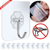 Edicasa Kit 10 Ganchos Adesivo Inox Suporte Parede Super Aderência Transparente