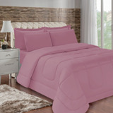 Edredom Casal Queen Cobertor Dupla Face 5 Peças Cor Rose Desenho Do Tecido Lisa