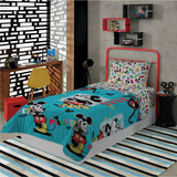 Edredom Mickey Dupla Face Minnie Disney Microfibra Solteiro Cor Azul