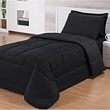 Edredom Solteiro Para Cama Box Dupla Face Com Fronhas 3 Peças Preto Preto