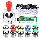 EG STARTS 1 Player LED Arcade DIY Part Kit USB Encoder To PC Gamepads Ellipse Oval Style Bat Joystick 5V LED Arcade Buttons For Video Games Mame Raspberry Pi Arcade1up Chrome Mix Colors 