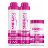 Eico Deslisa Fios Shampoo Sem Sal 800ml Condicionador Leave in 750ml Máscara Hidratação Reparação Antifrizz 1kg