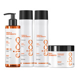 Eico Pro Força Crescimento Shampoo Sem Sal Condicionador Leave in 300ml Fluido Preenchedor Antiquebra Antiqueda Protetor Térmico 200ml