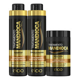 Eico Tratamento Mandioca Força Crescimento Shampoo Sem Sal 800ml Condicionador Leave in 750ml Máscara Hidratação Antifrizz 1kg Antiquebra Antiqueda