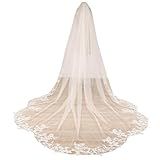 ELAWBTY Véu De Noiva De Casamento De Renda Floral 1 T F20 Marfim Catedral
