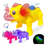 Elefante De Brinquedo Com Som E Luz Musical Anda Led Animal Cor Amarelo
