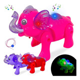 Elefante De Brinquedo Com Som E Luz Musical Anda Led Animal Cor Rosa chiclete