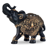 Elefante Indiano Escultura Resina Preto Sorte