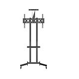 ELG- A06V6-S- Suporte Pedestal Com Rodízios - Altura Regulável De 1017mm A 1417mm- Para TVs A Partir De 32- E Até 50kg- Com Bandeja- Ajuste De Inclinação- Preto